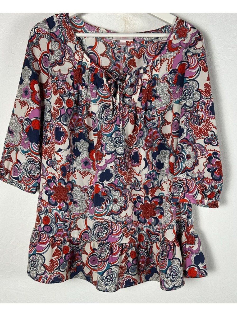 Liberty Of London For Target Floral Tunic Top Medium Multicolor Boho Ruffle Hem